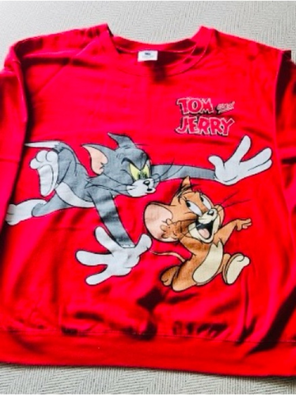 Tom & Jerry Red Unisex Long Sleeve Sweatshirt Size LARGE